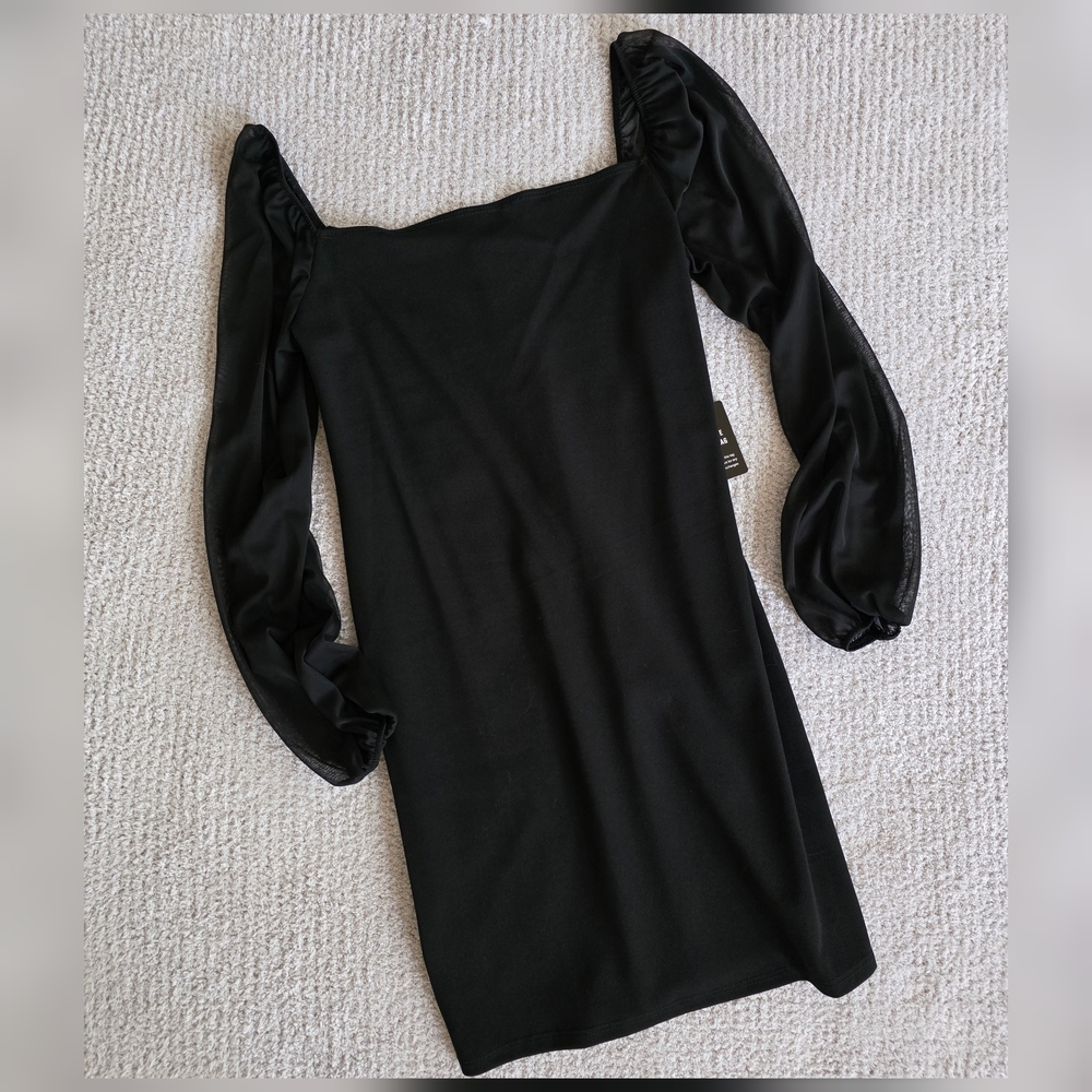 Express Black Mini Dress With Sheer Sleeves
